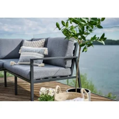 Loungegrupp i aluminium med grå dynor - Melo + Fläckborttagare för möbler