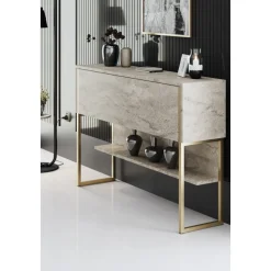 Lux avlastningsbord 120 x 30 cm - Travertin/guld