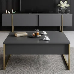 Lux soffbord 90 x 60 cm - Antracit/guld