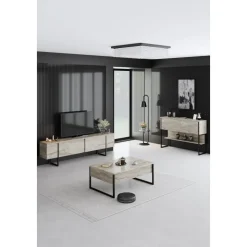 Lux soffbord90 x 60 cm - Travertin/svart