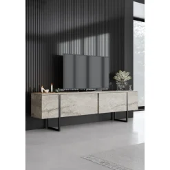 Lux TV-bänk - Travertin/svart