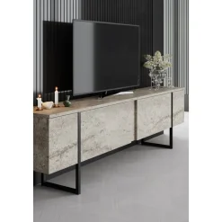 Lux TV-bänk - Travertin/svart