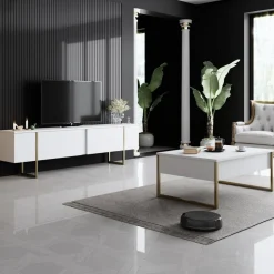 Lux TV-bänk - Vit/guld