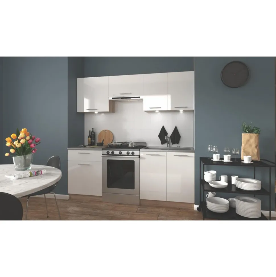 Marija komplett kök 200 cm - Blankvit/sonoma ek/vit