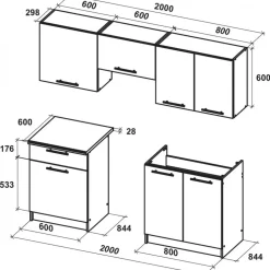 Marija komplett kök 200 cm - Blankvit/sonoma ek/vit
