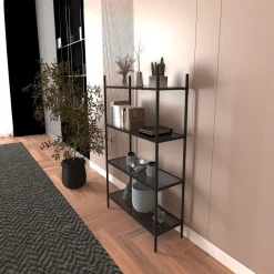 Marta bokhylla - Svart/rökglas