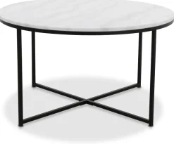 Maryland soffbord Ø85 cm - Vit äkta Marmor / Svart