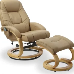 Massagefåtölj med fotpall beige PU - Lanzer + Fläckborttagare för möbler