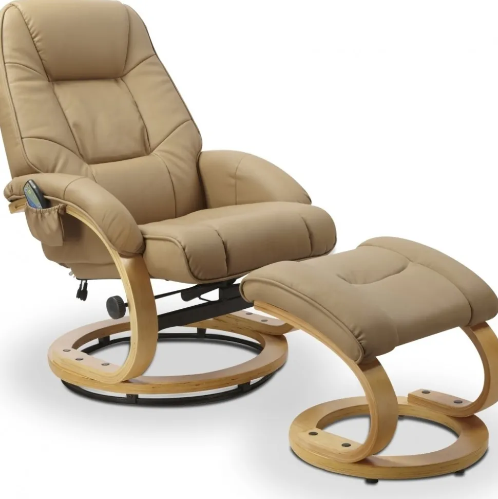 Massagefåtölj med fotpall beige PU - Lanzer + Textilrengöring för möbler