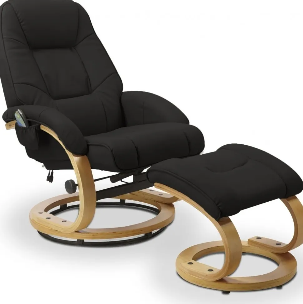 Massagefåtölj med fotpall i svart pu - Lanzer + Textilrengöring för möbler