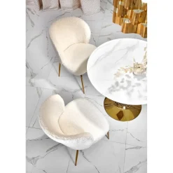 Matbord 90 cm diameter marmorerat glas/guld + Möbeltassar