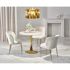Matbord 90 cm diameter marmorerat glas/guld + Möbeltassar