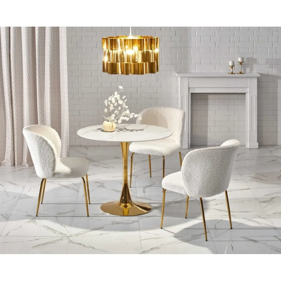 Matbord 90 cm diameter marmorerat glas/guld + Möbeltassar