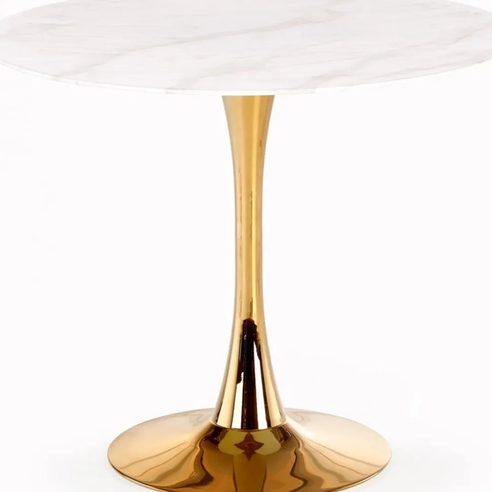 Matbord 90 cm diameter marmorerat glas/guld + Textilrengöring för möbler