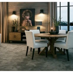 Matbord 140 cm återvunnen drivved + Möbeltassar