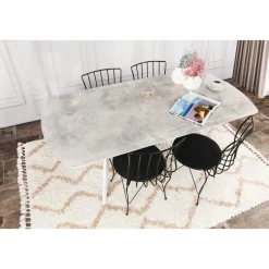 Matbord beige sten faner 180 x 80 cm