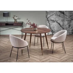 Matbord i valnöt 110 cm diameter guldiga detaljer