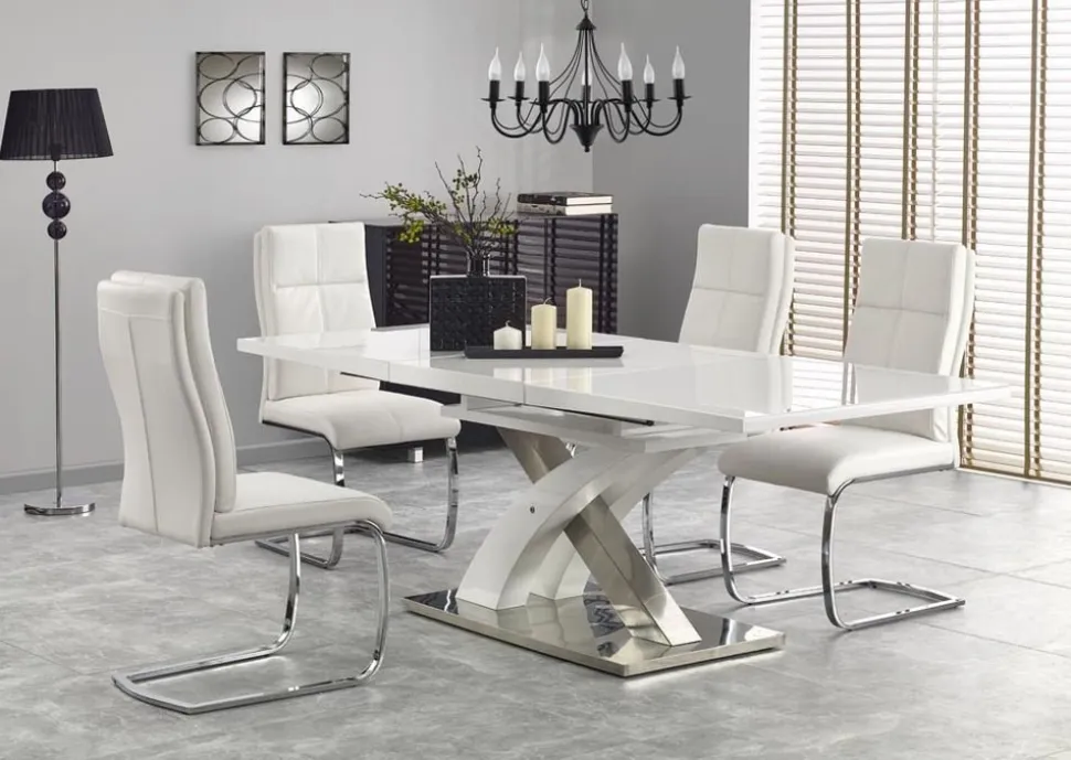 Matbord i vit högglans - förlängningsbart 160 till 220 cm