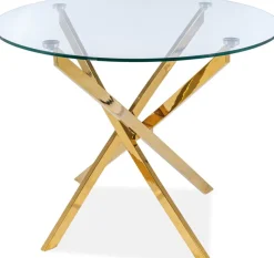 Matbord med glasskiva Ø90 cm guldiga bordsben