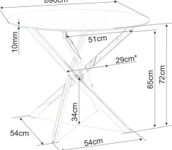 Matbord med glasskiva Ø90 cm guldiga bordsben + Fläckborttagare för möbler