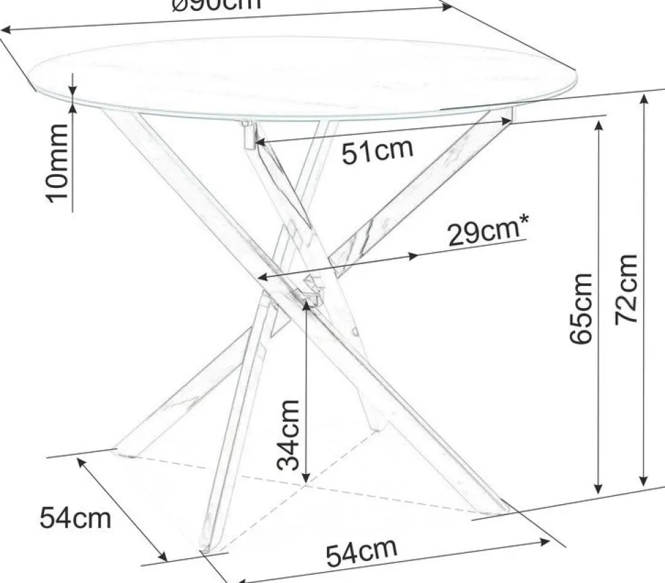 Matbord med glasskiva Ø90 cm guldiga bordsben + Fläckborttagare för möbler