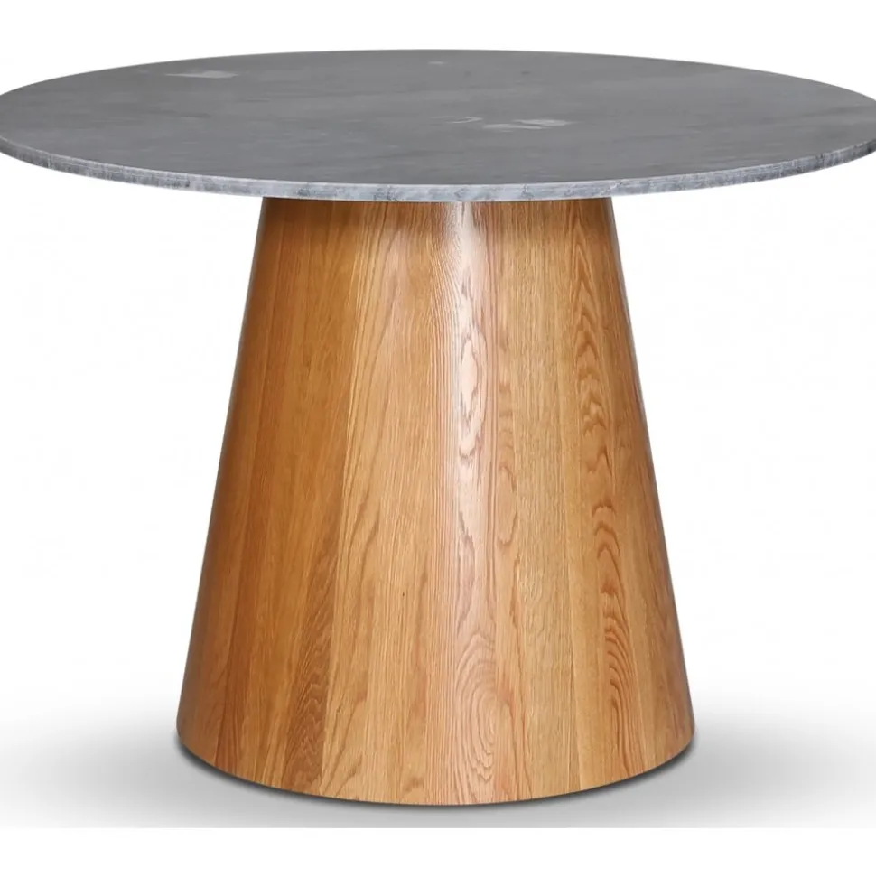 Matbord oljad ek / Grå marmor Ø106 cm