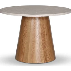 Matbord oljad ek med beige stenskiva Ø105 cm