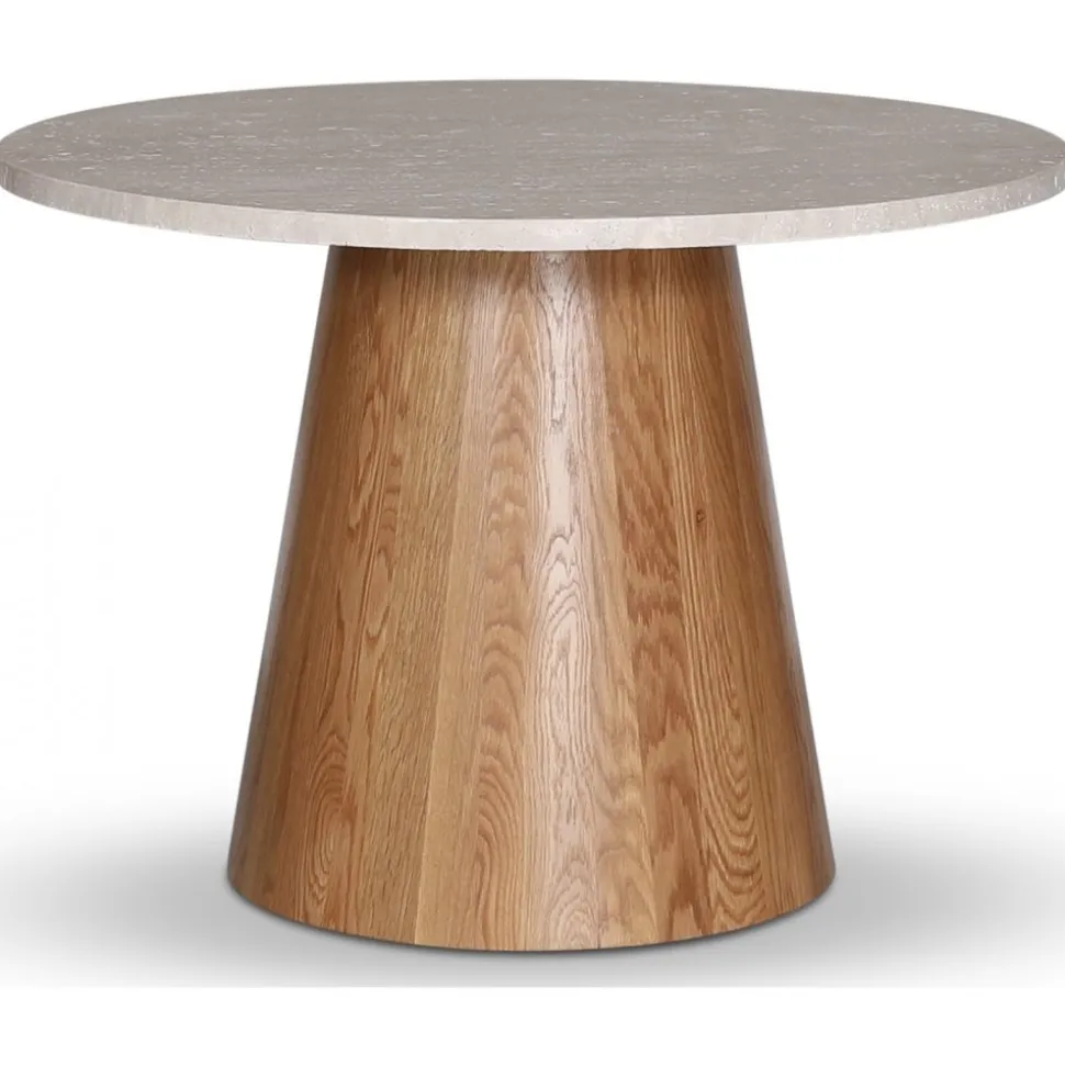 Matbord oljad ek med beige stenskiva Ø105 cm