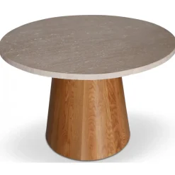 Matbord oljad ek med beige stenskiva Ø105 cm