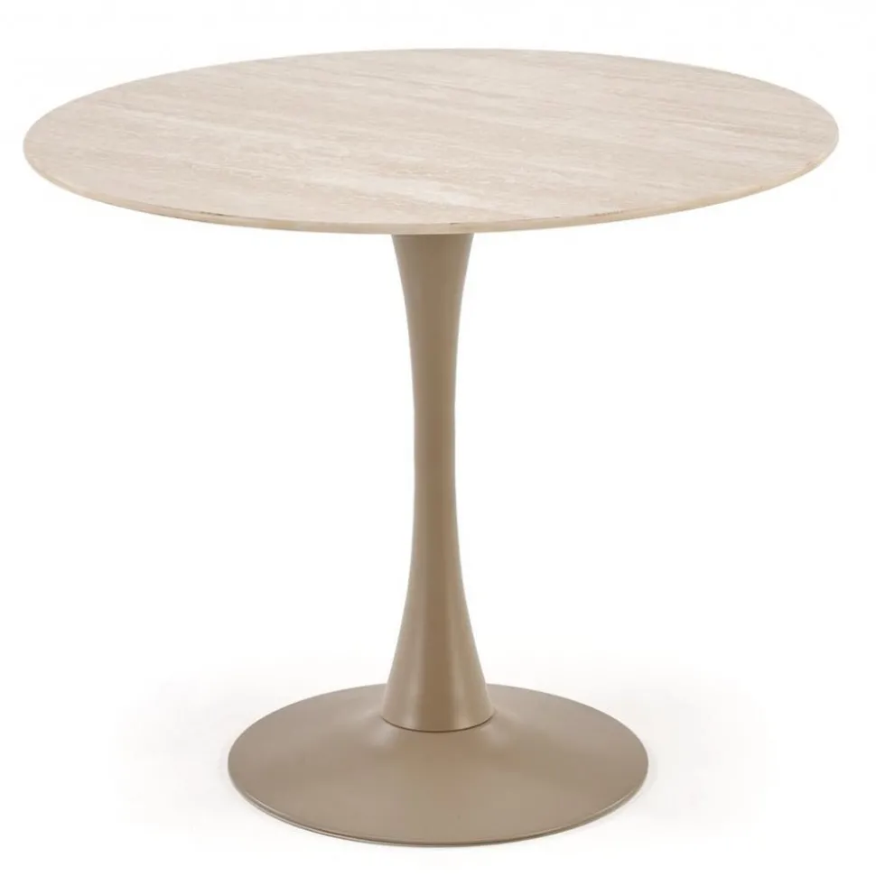 Matbord runt 90 cm beige travertin