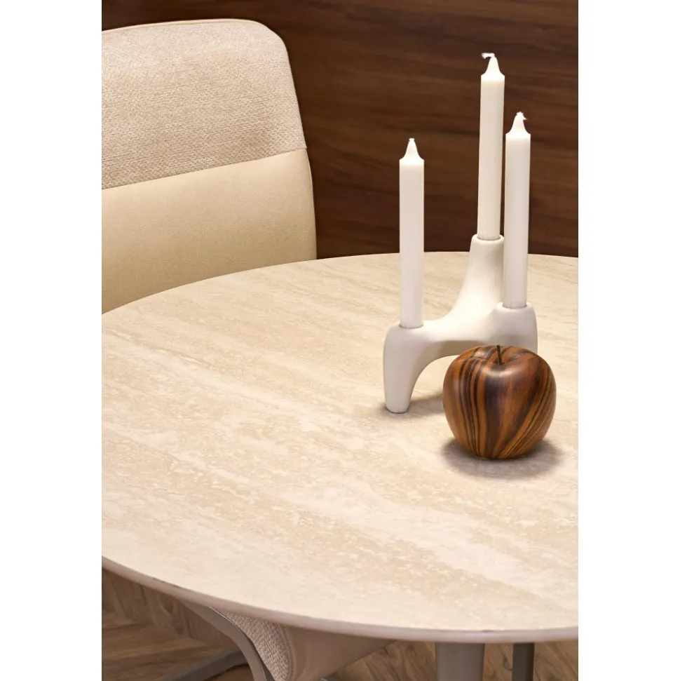 Matbord runt 90 cm beige travertin