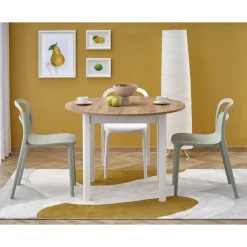 Matbord runt förlängningsbart ek/vit 102-142 cm - Berivan