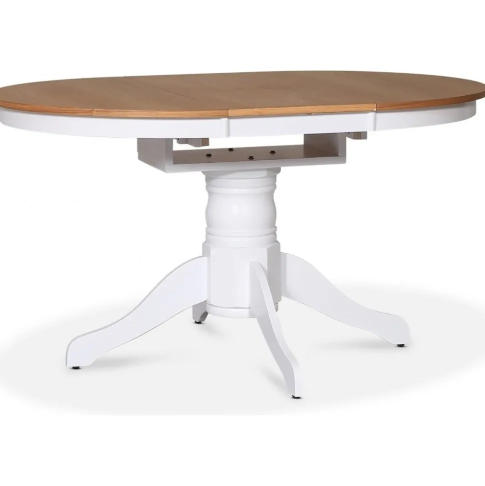 Matbord runt förlängningsbart Ø106-141 cm - Vit / Oljad Ek + Möbeltassar