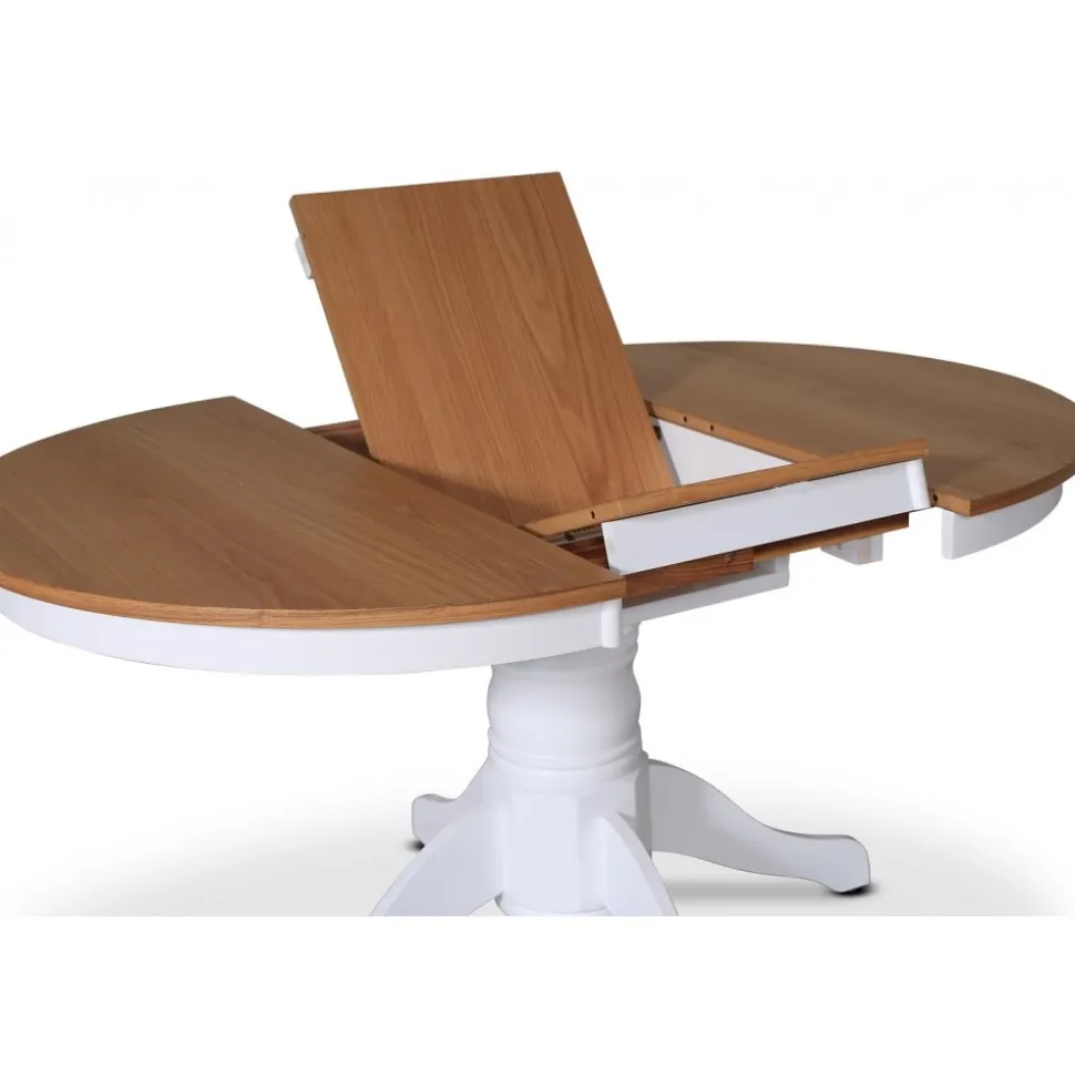 Matbord runt förlängningsbart Ø106-141 cm - Vit / Oljad Ek + Textilrengöring för möbler