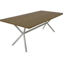 Matbord 200x100 cm vit med toppskiva i fiskbens mönstrad fanèr