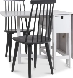 Matgrupp - Klaffbord med 2 grå pinnstolar + 2.00 x Möbeltassar