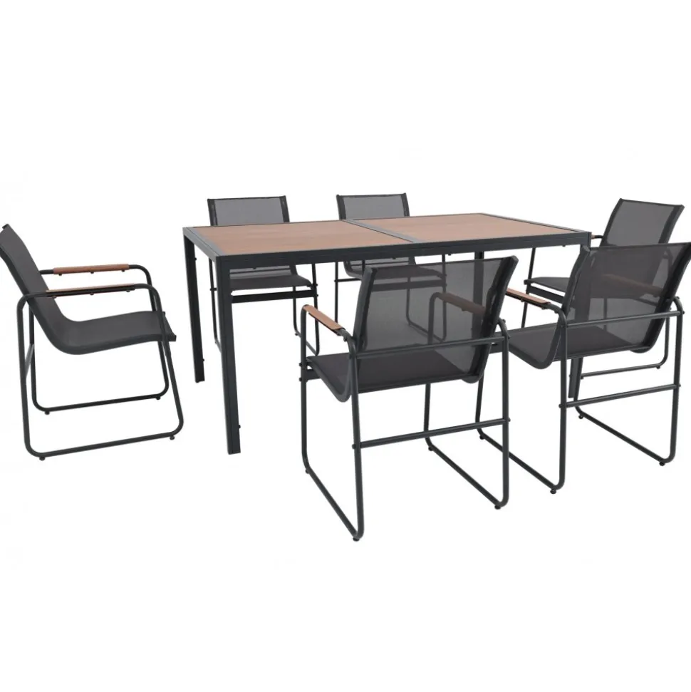 Matgrupp; 6 stolar med bord - Lagun + Textilskydd för utemöbler