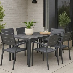 Matgrupp 6 stolar och matbord 205 x 90 cm svart/grå - Las Vegas