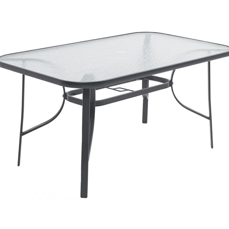 Matgrupp; bord med 6 st positionsstolar och parasoll + Textilskydd för utemöbler