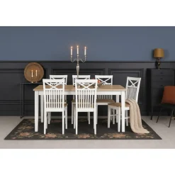 Matgrupp; Bord med 6 st stolar med eksits Vit / Oljad ek - Dalön