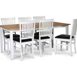 Matgrupp; bord 180x90 cm - Vit / oljad ek med 6 st stolar - Fårö