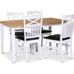 Matgrupp; bord 140x90 cm - Vit / oljad ek med 4 st stolar - Fårö + 3.00 x Möbeltassar