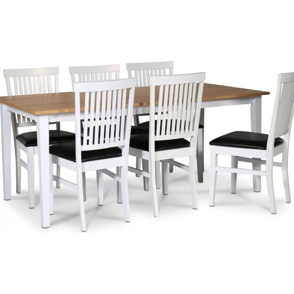 Matgrupp; bord 180x90 cm - Vit / oljad ek med 6 st stolar - Fårö + 4.00 x Möbeltassar