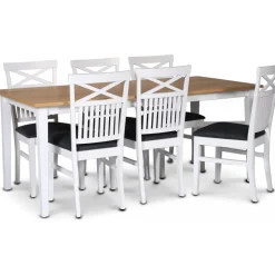 Matgrupp; bord 180x90 cm - Vit / oljad ek med 6 st stolar - Fårö