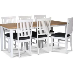 Matgrupp; bord 180x90 cm - Vit / oljad ek med 6 st stolar - Fårö + 6.00 x Stolsdyna