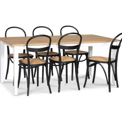Matgrupp; bord 180x90 cm - Vit / oljad ek med 6 st stolar + 4.00 x Möbeltassar