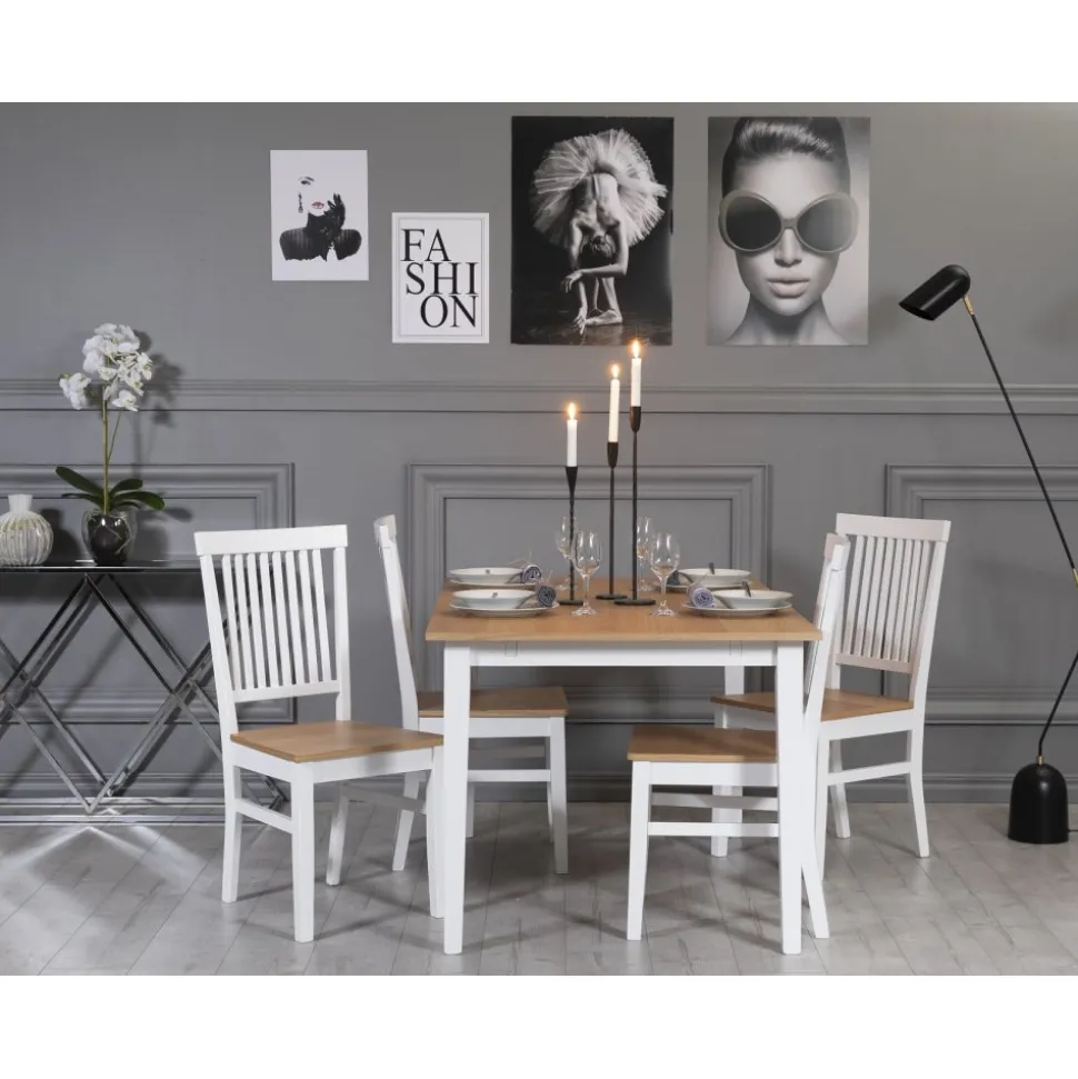 Matgrupp: Bord 140x90 cm inklusive 4 stolar - Ek/vit - Fårö + 4.00 x Stolsdyna