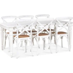 Matgrupp; Bord 180x90 cm med 6 st vita gaston stolar