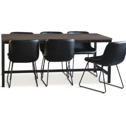 Matgrupp; bord 180x90 cm mörkbrun ek med 6 st stolar