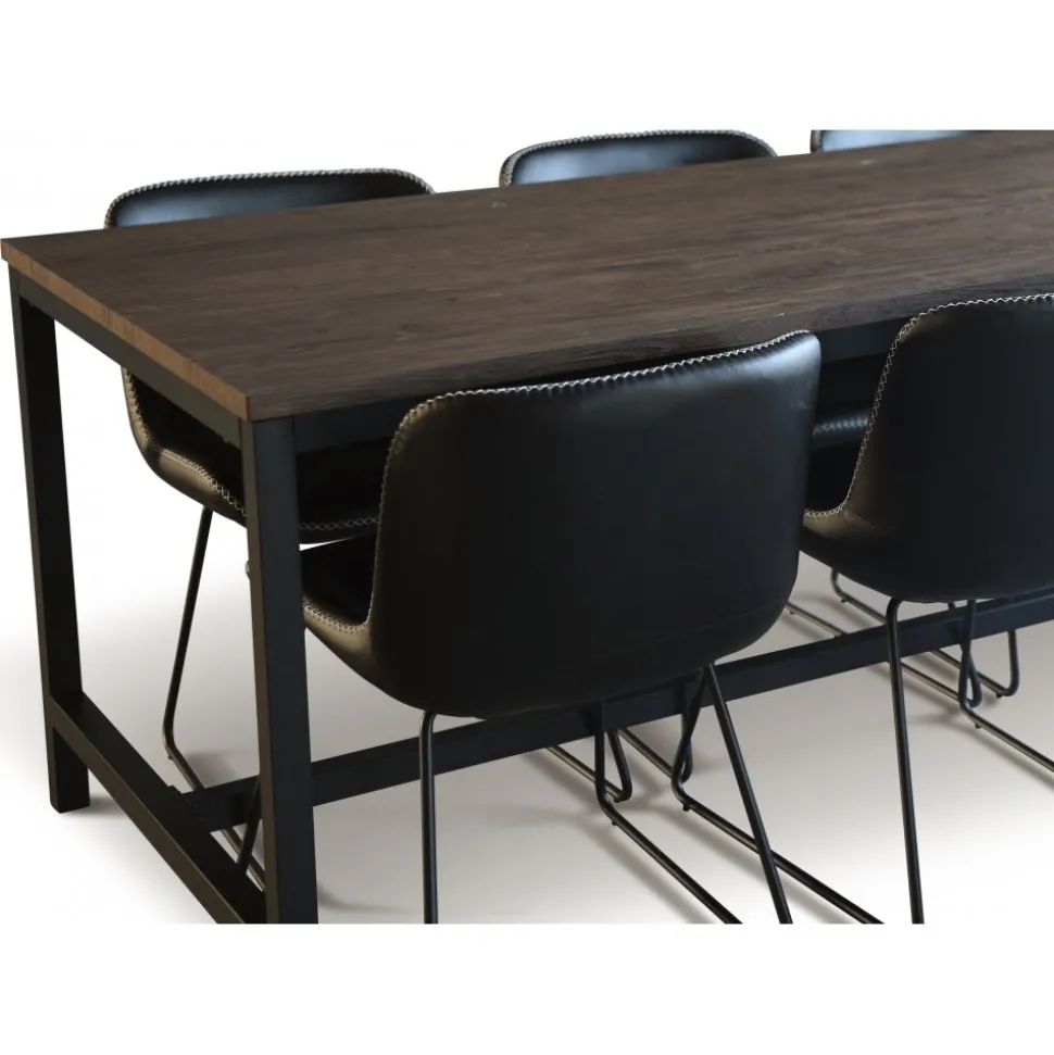 Matgrupp; bord 180x90 cm mörkbrun ek med 6 st stolar